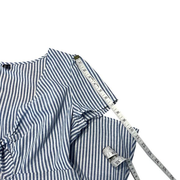 ZAFUL Blue White Striped Summer Dress Tunic Top Front-Tie Bouffant Sleeve Large - Picture 14 of 16